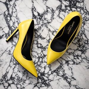 SAINT LAURENT PARIS Monceau Pump Yellow Leather Point Toe Heels